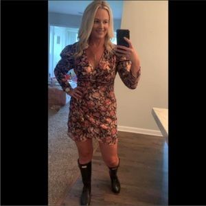 Express puff sleeve metallic floral cocktail dress